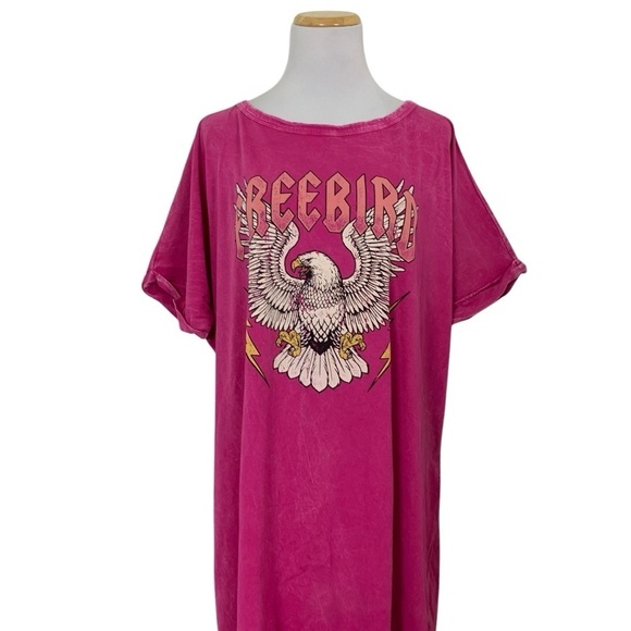 HRT & LUV Mineral Washed Tee Shirt Dress Freebird 2XL Pink Knee Length - Picture 4 of 14